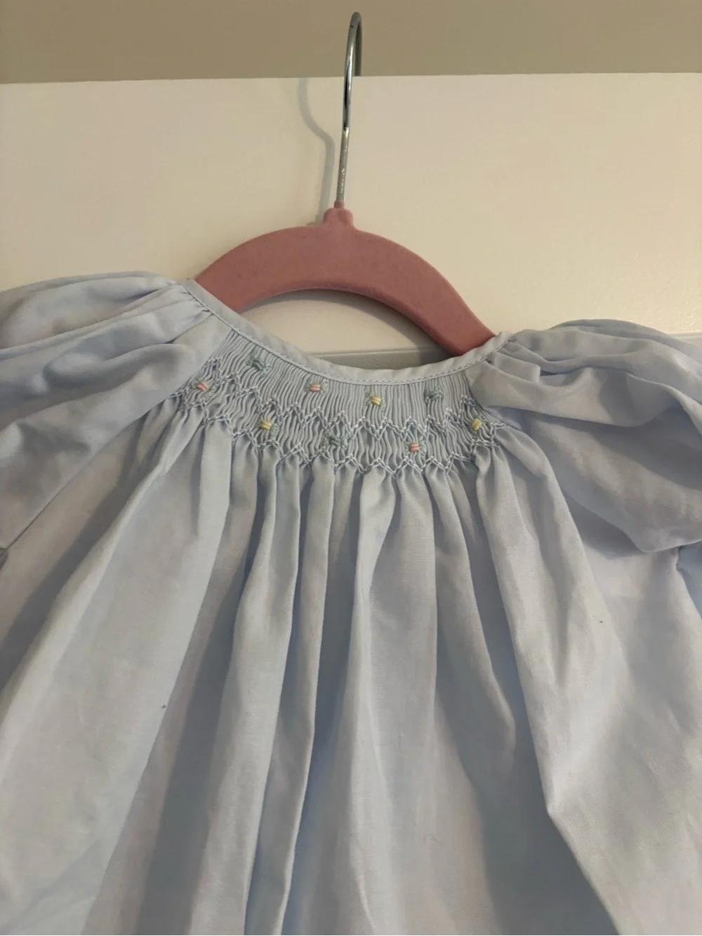 Petit Ami Light Blue Smocked Puff-Sleeve Dress